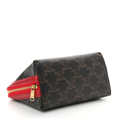 Celine Lambskin Triomphe Canvas Clutch With Chain Red 4 of 10