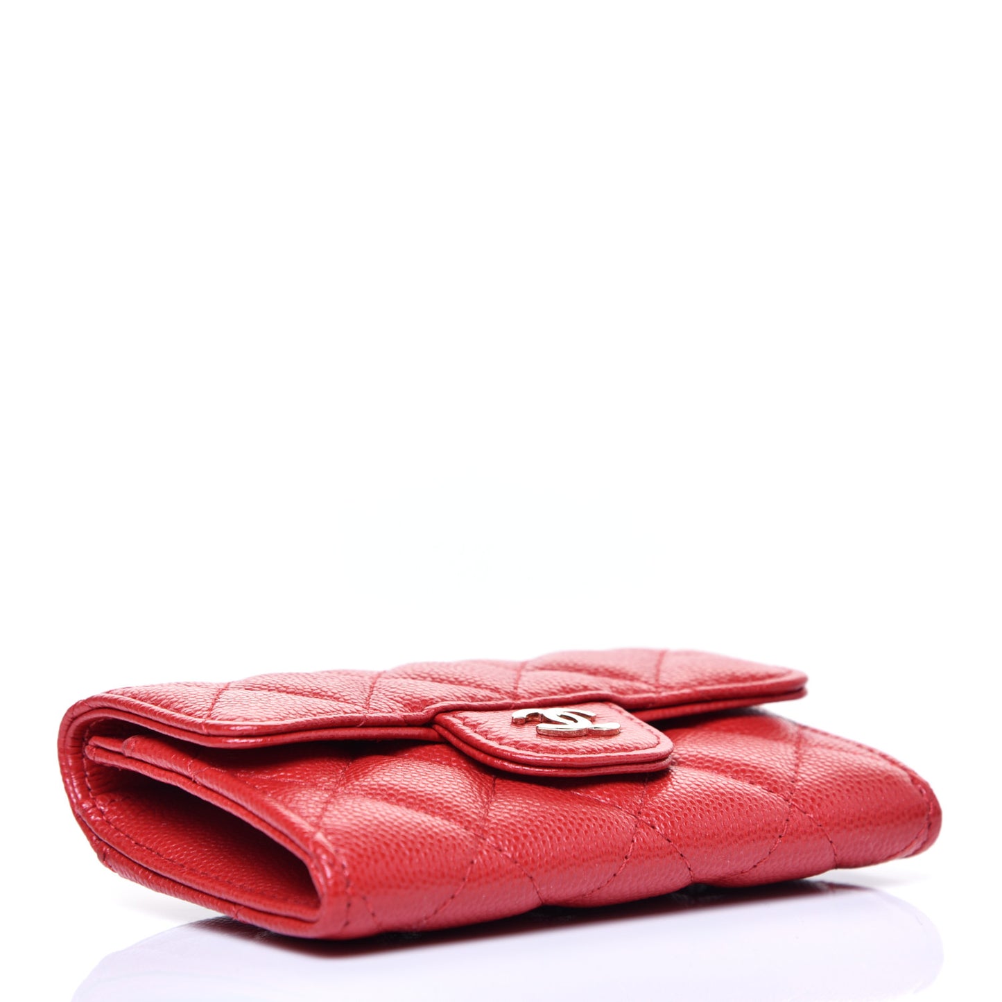 Caviar Quilted Flap Card Holder Wallet Red