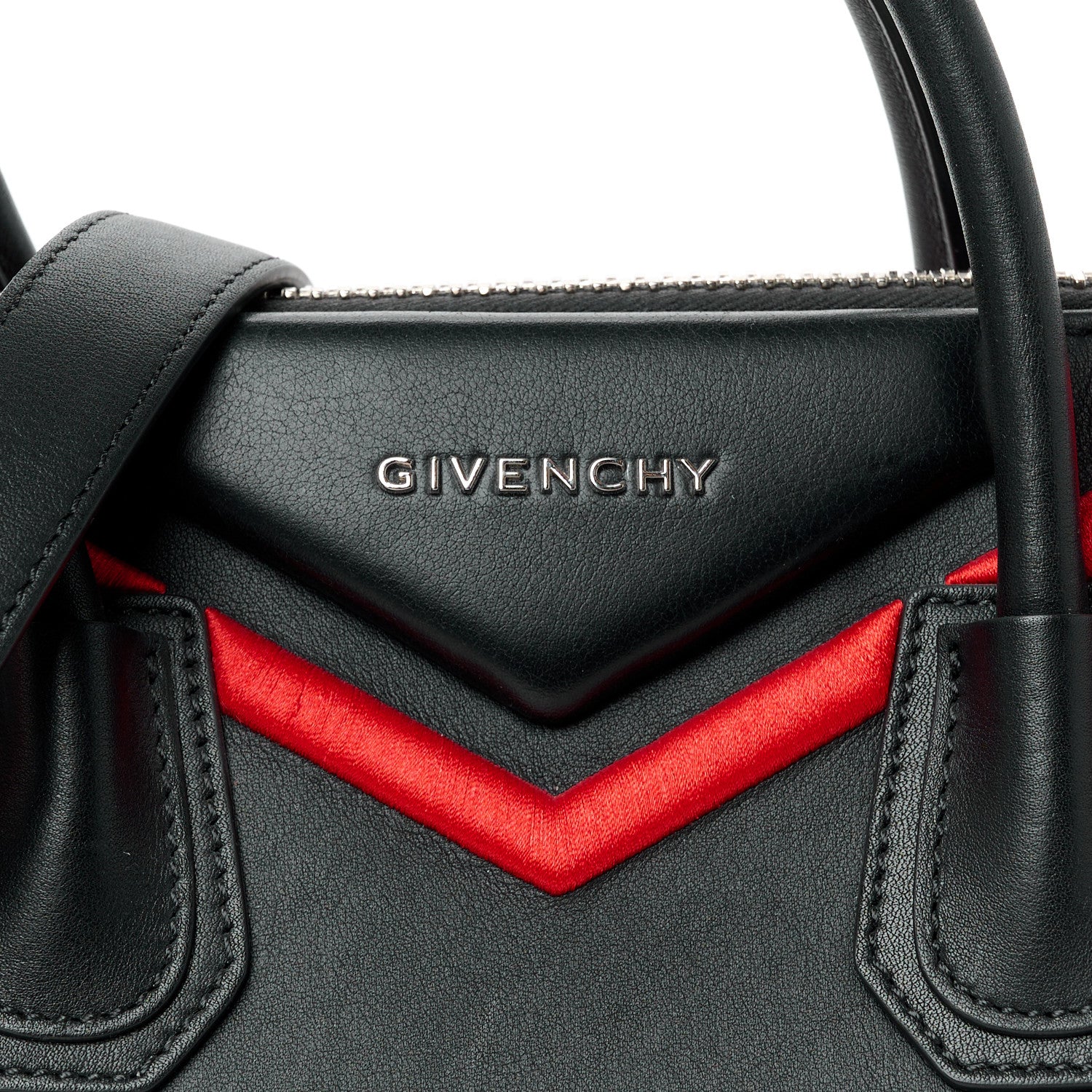 Givenchy Calfskin Small Embroidered Frame Antigona Black Red 8 of 10