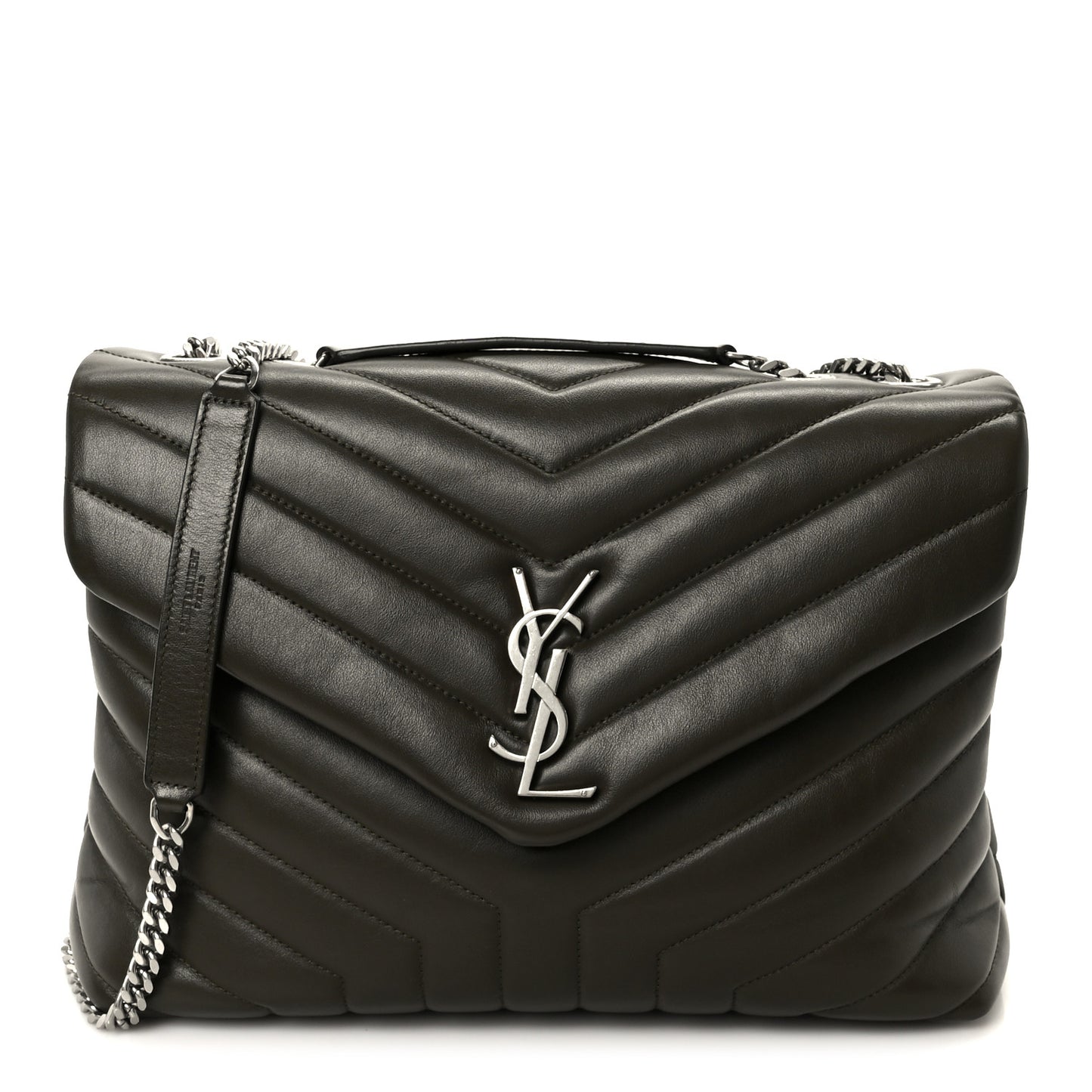 Calfskin Y Quilted Monogram Medium Loulou Chain Satchel Kaki Fonce