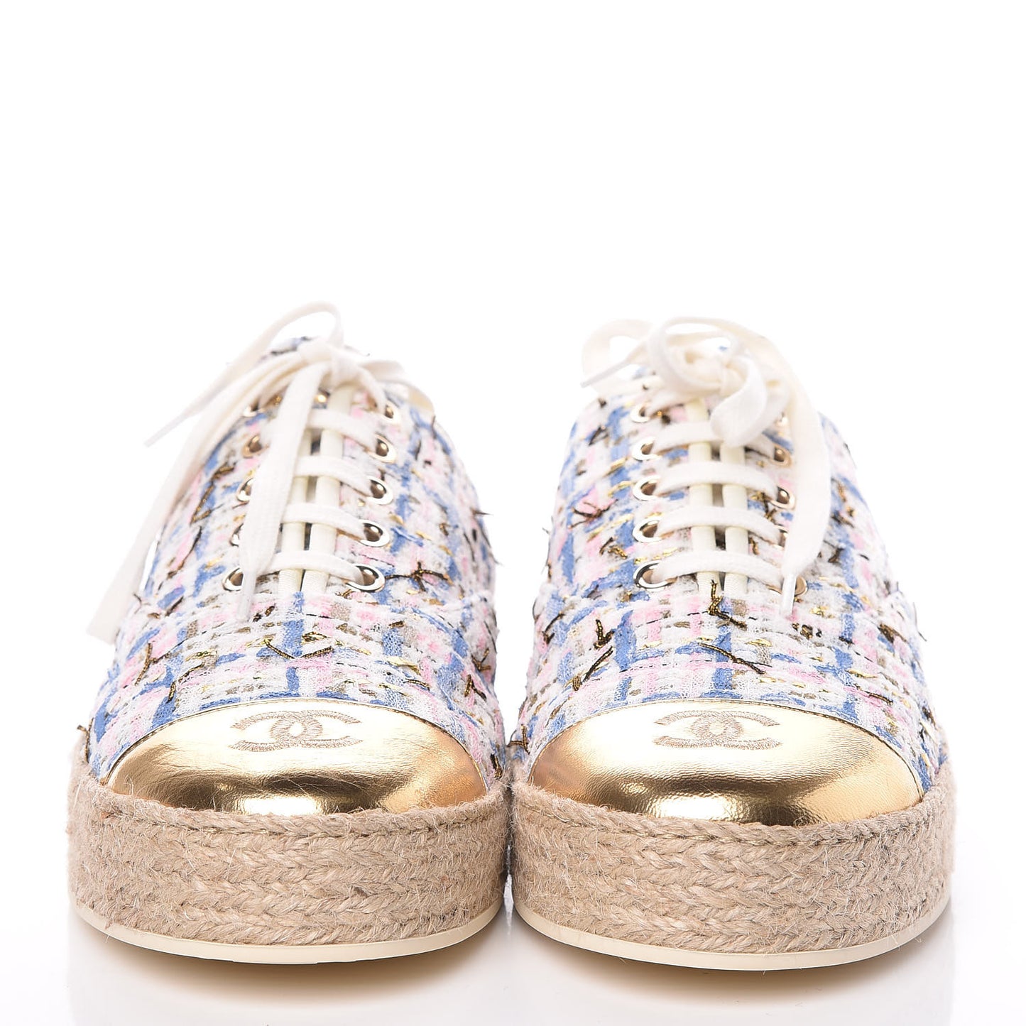 Tweed Lace Up Espadrilles 40 Multicolor