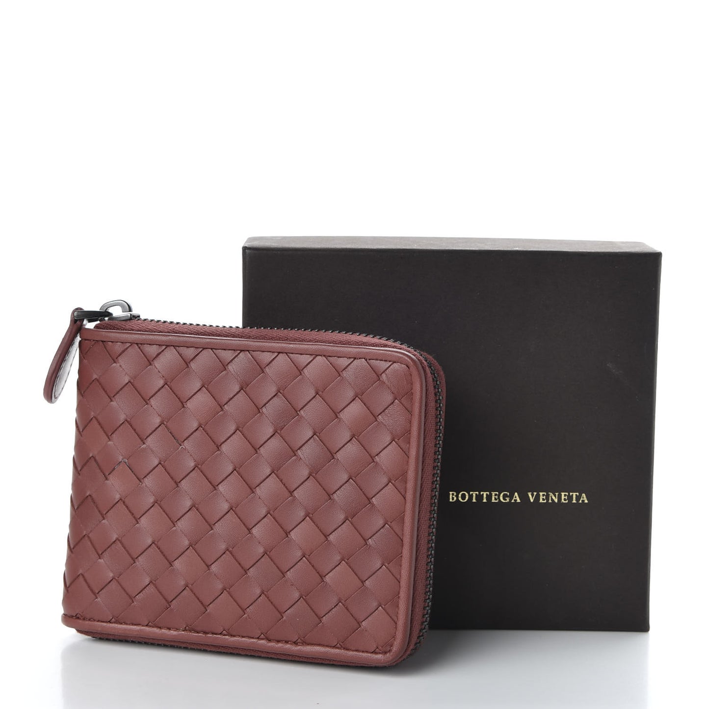 Nappa Intrecciato Zip Around Compact Wallet Canyon