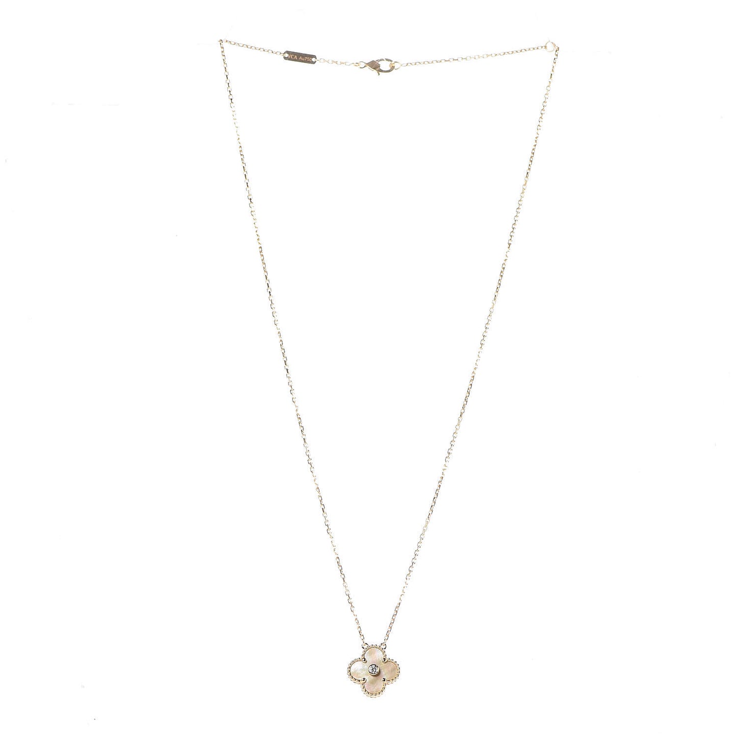 18K Yellow Gold Diamond Yellow Mother of Pearl Vintage Alhambra Pendant Necklace