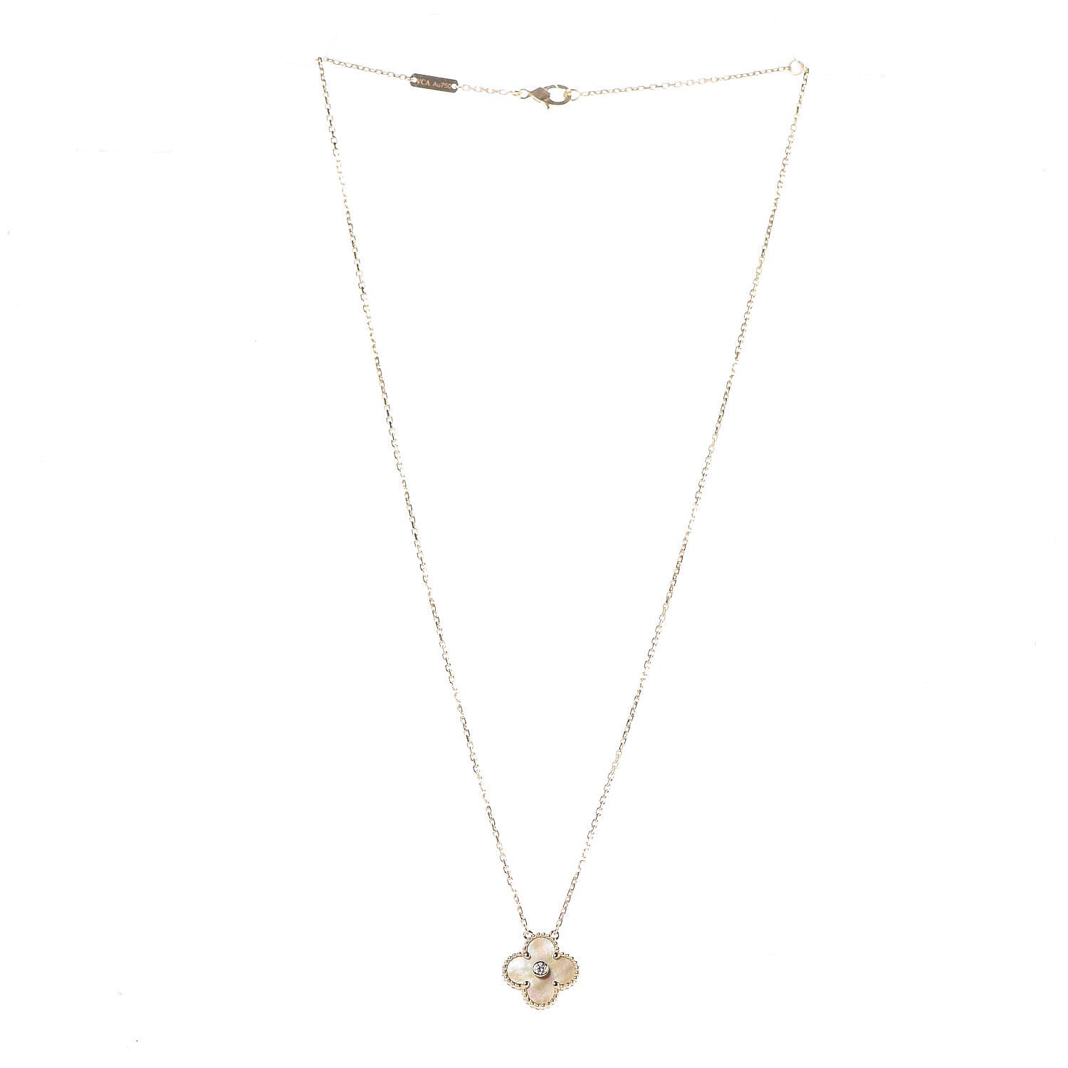 Van Cleef & Arpels 18K Yellow Gold Diamond Yellow Mother of Pearl Vintage Alhambra Pendant Necklace 3 of 8