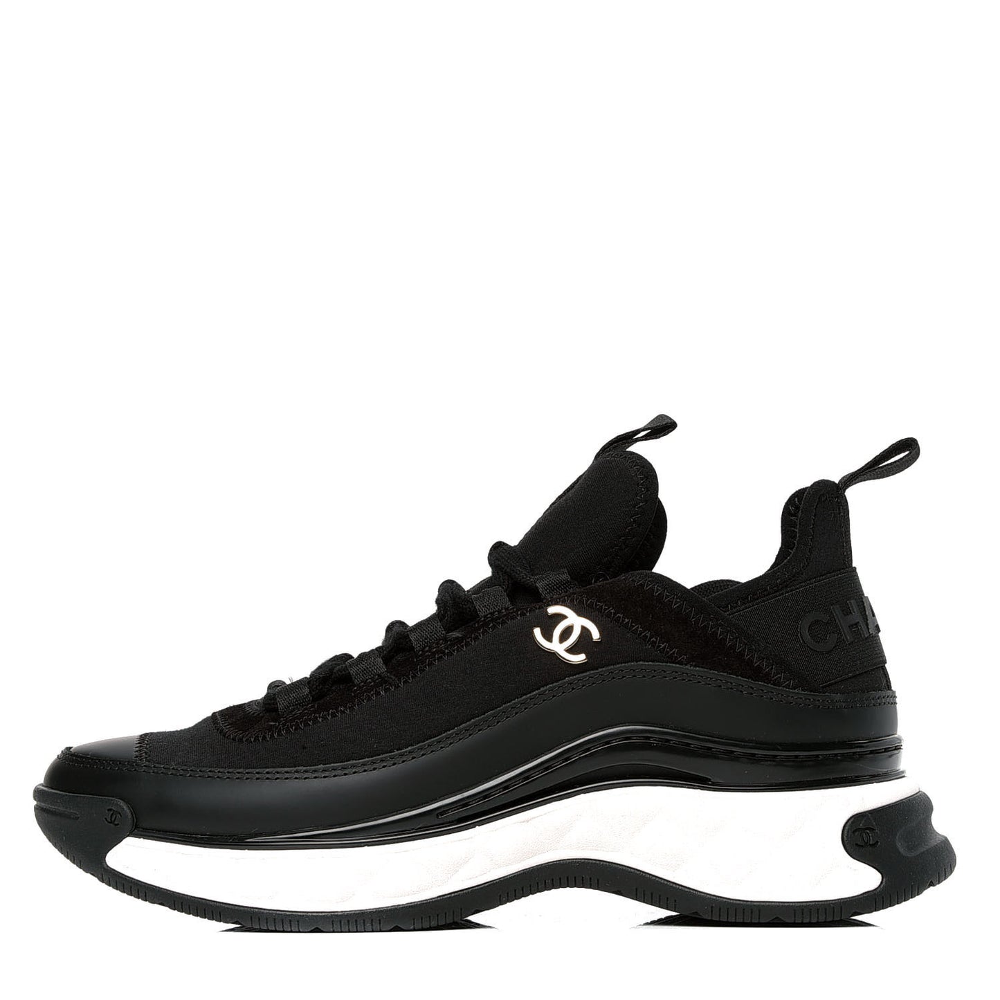 Velvet Calfskin Mixed Fibers CC Sneakers 36 Black