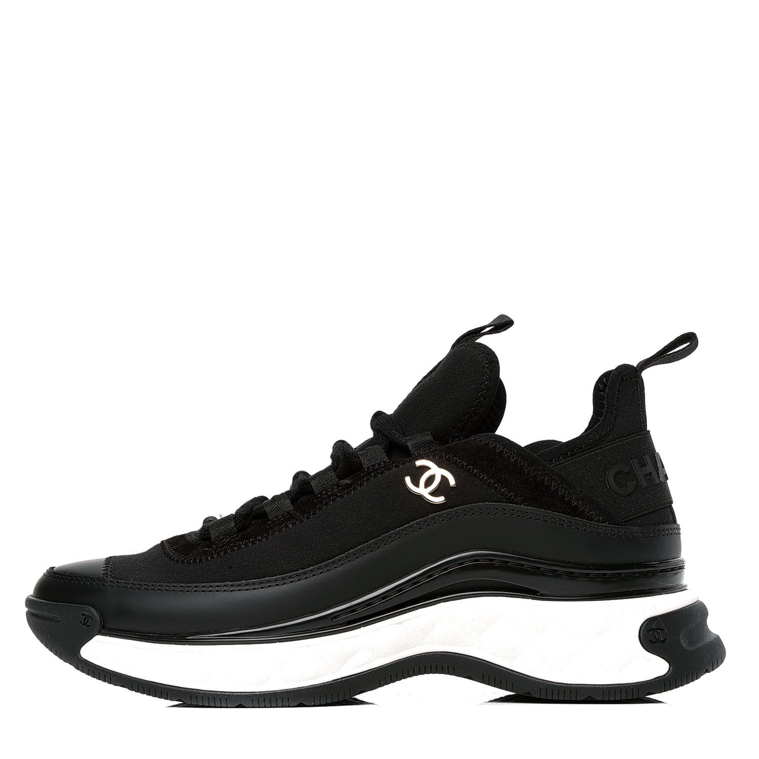 Chanel Velvet Calfskin Mixed Fibers CC Sneakers 36 Black 1 of 4