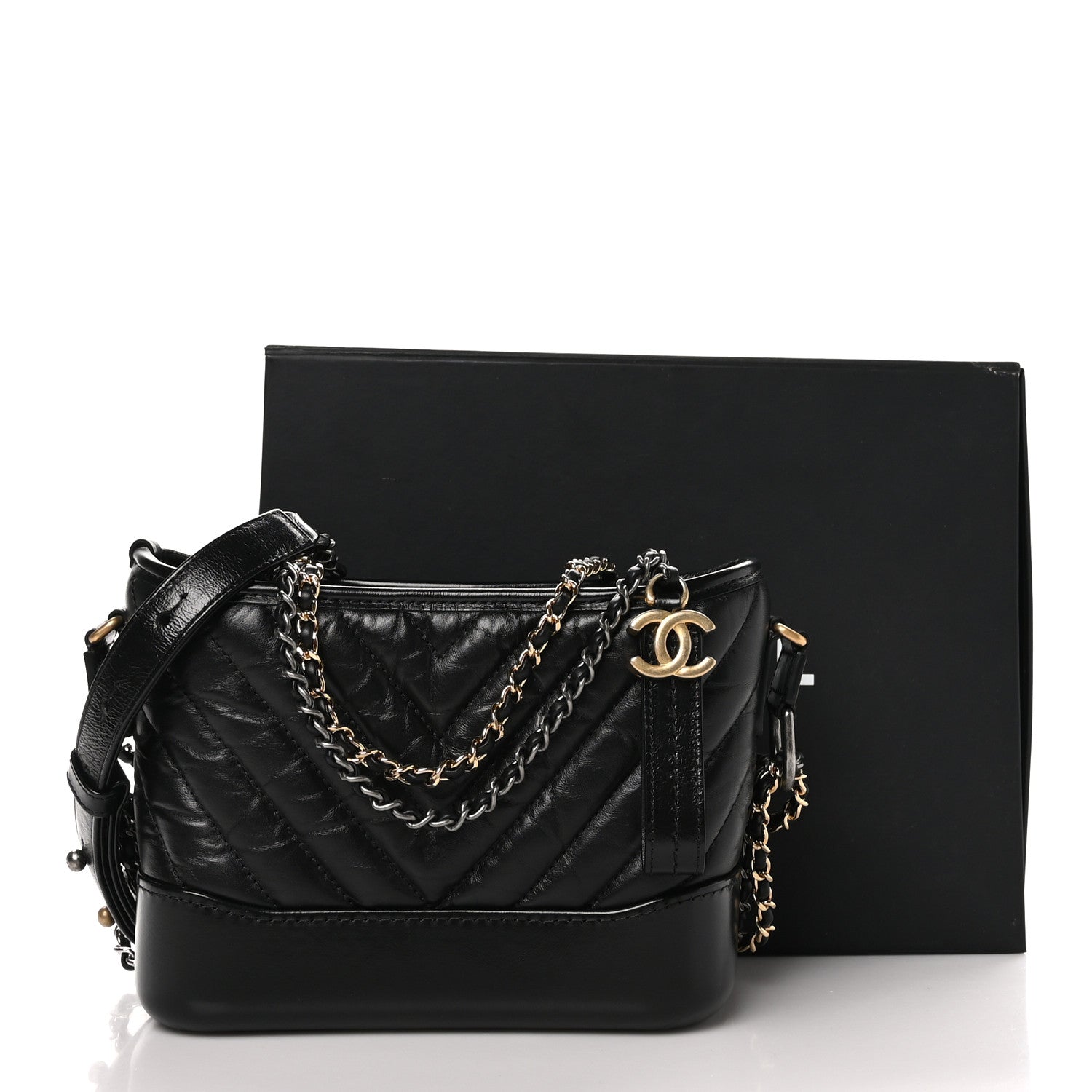 Chanel Aged Calfskin Chevron Quilted Small Gabrielle Hobo Black 11 of 11