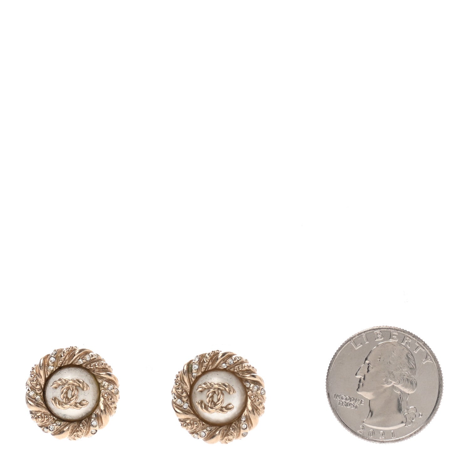 Chanel Pearl Crystal Twisted CC Round Earrings Gold 2 of 4