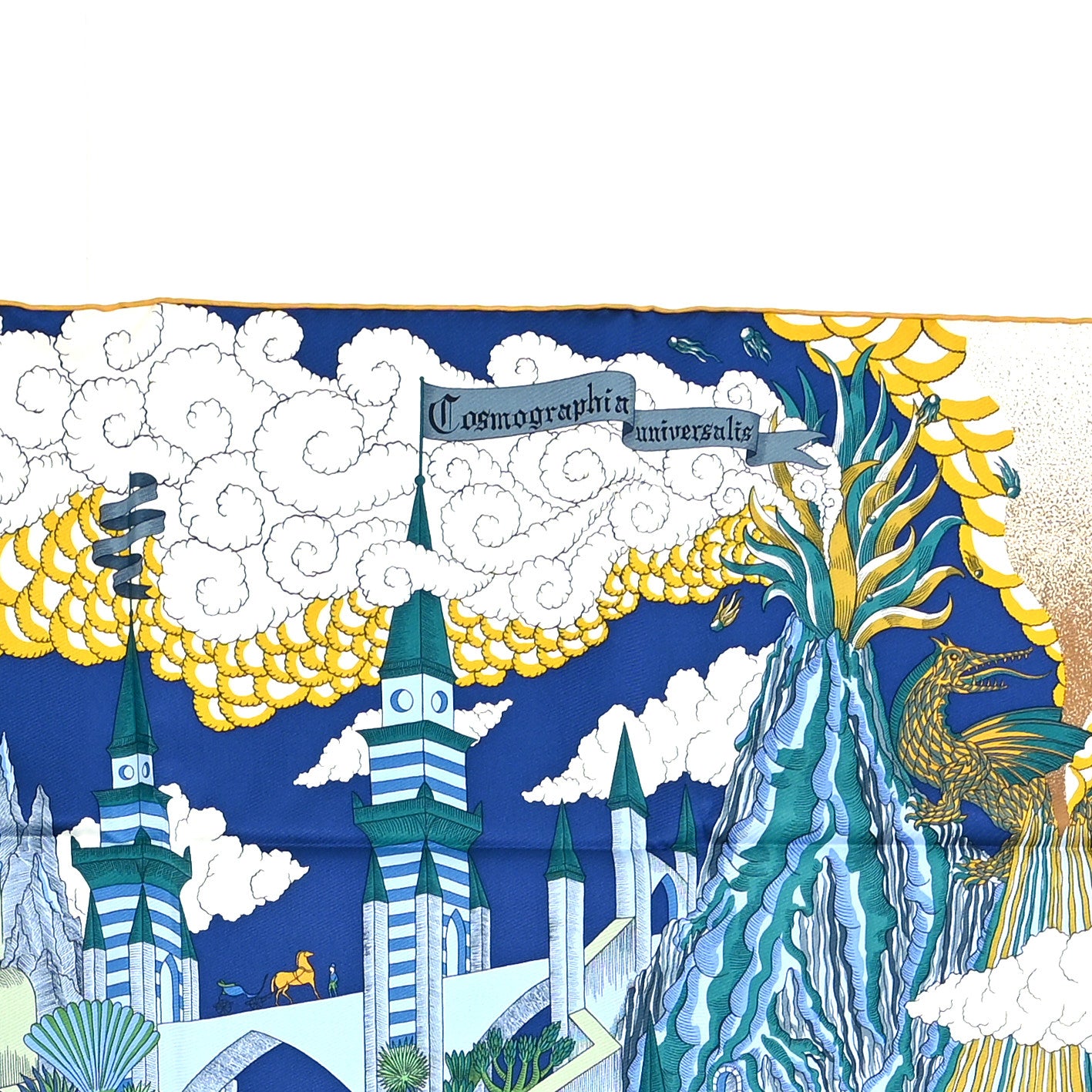Silk Cosmographia Universalis Scarf 90 Bleu Nuit Vert Miel