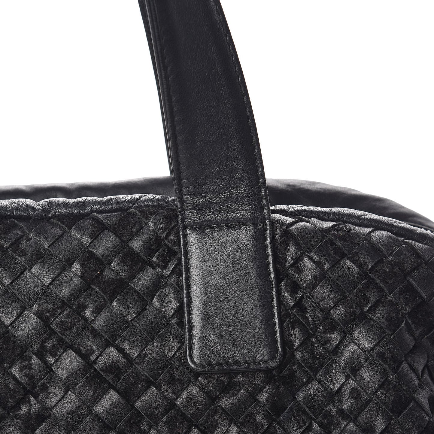 Nappa Intrecciato Velvet Embellished Top Handle Bag Black