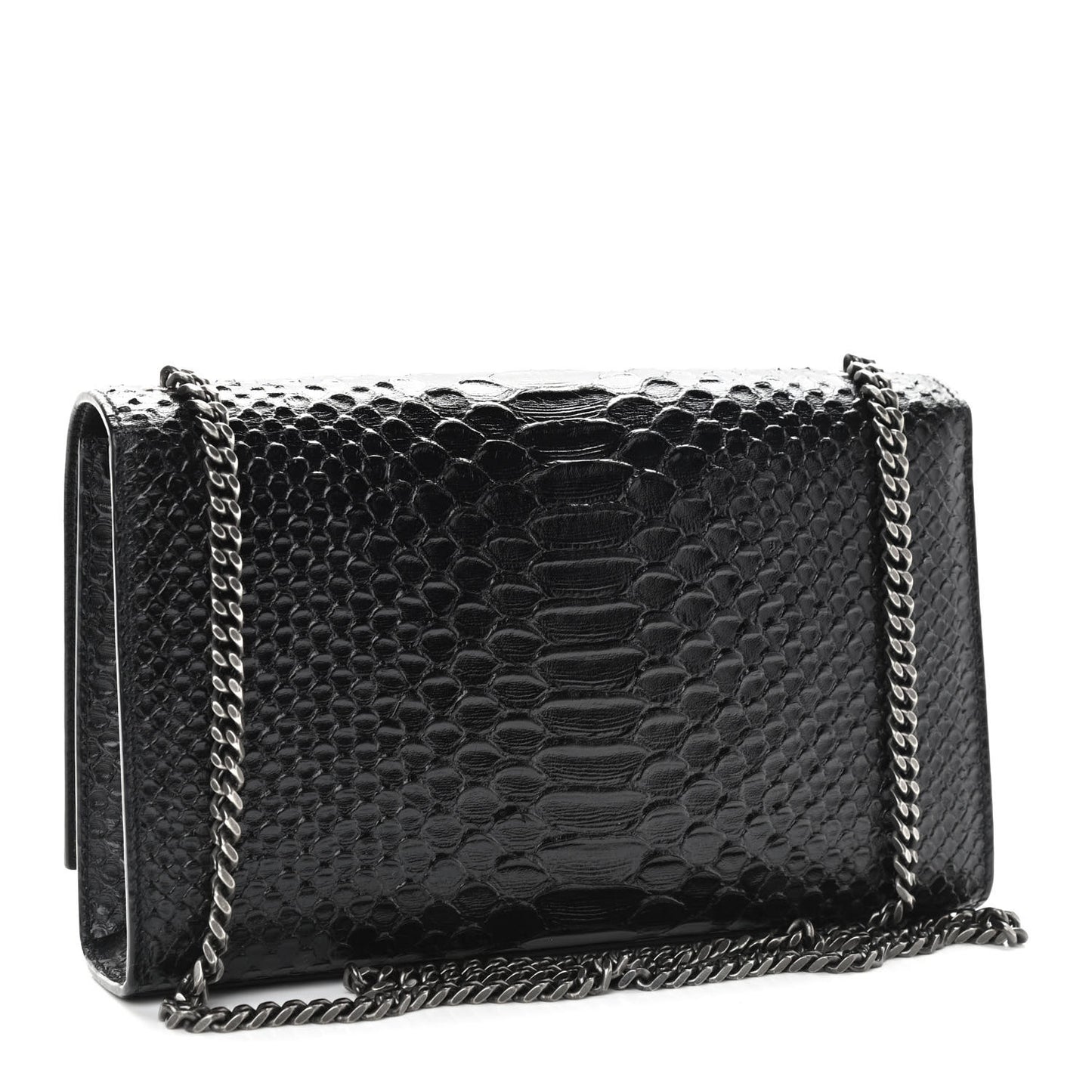 Python Calfskin Embossed Medium Kate Satchel Black