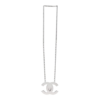 Chanel Metal Calfskin CC Locket Long Necklace Silver White 2 of 6