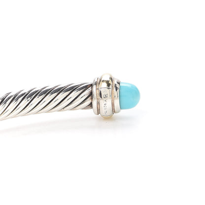 David Yurman Sterling Silver 18K Yellow Gold Turquoise 4mm Cable Classics Bracelet 5 of 5