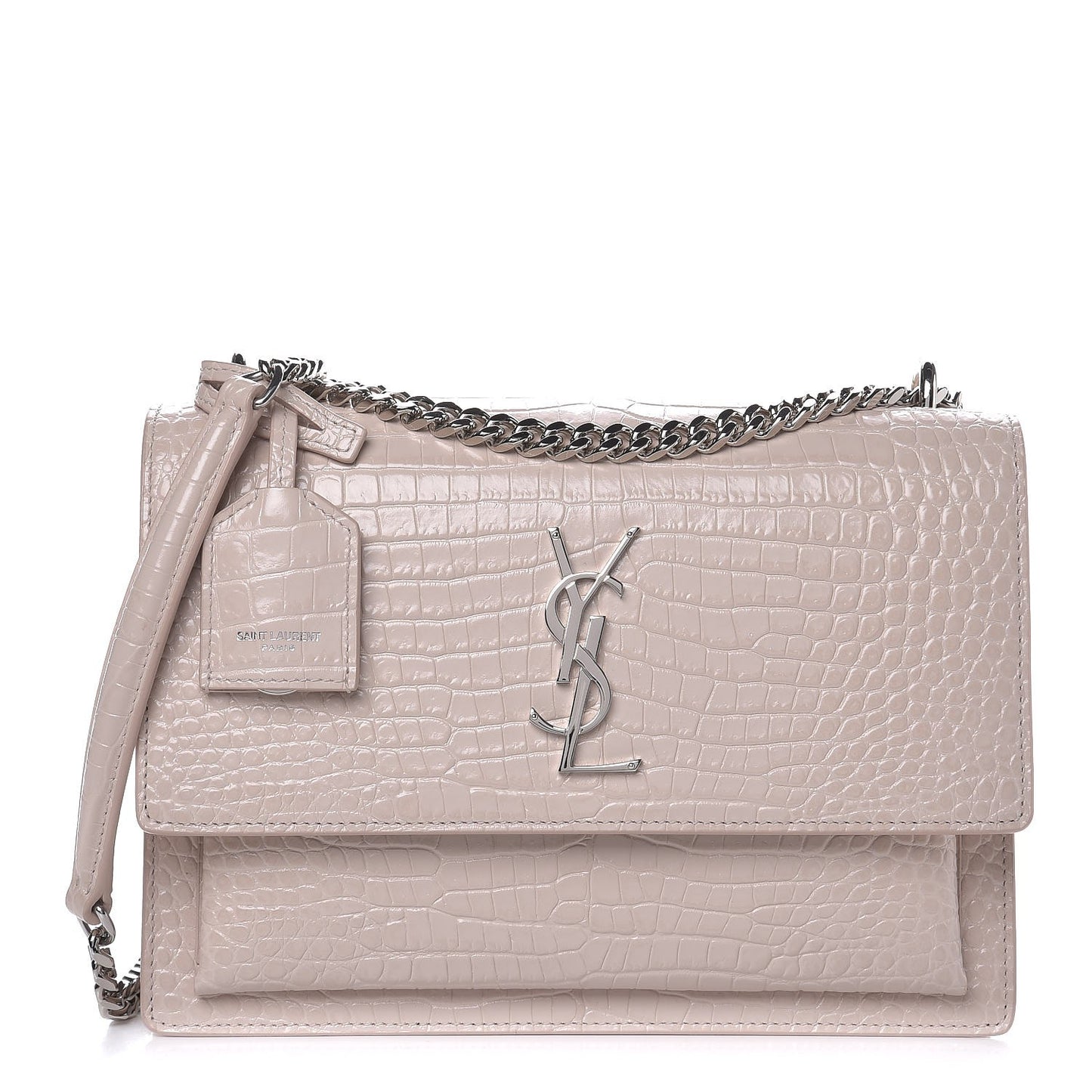 Calfskin Crocodile Embossed Medium Monogram Sunset Powder Pink