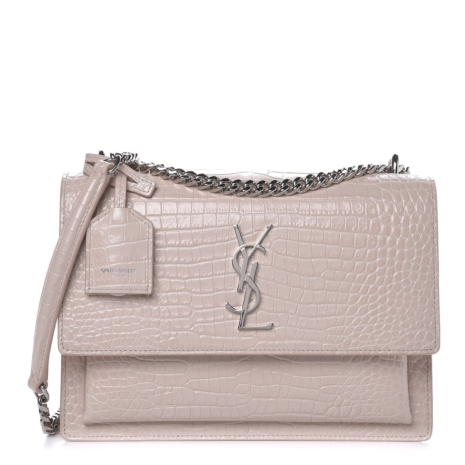 Saint Laurent Calfskin Crocodile Embossed Medium Monogram Sunset Powder Pink 1 of 7
