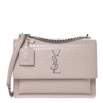 Saint Laurent Calfskin Crocodile Embossed Medium Monogram Sunset Powder Pink 1 of 7
