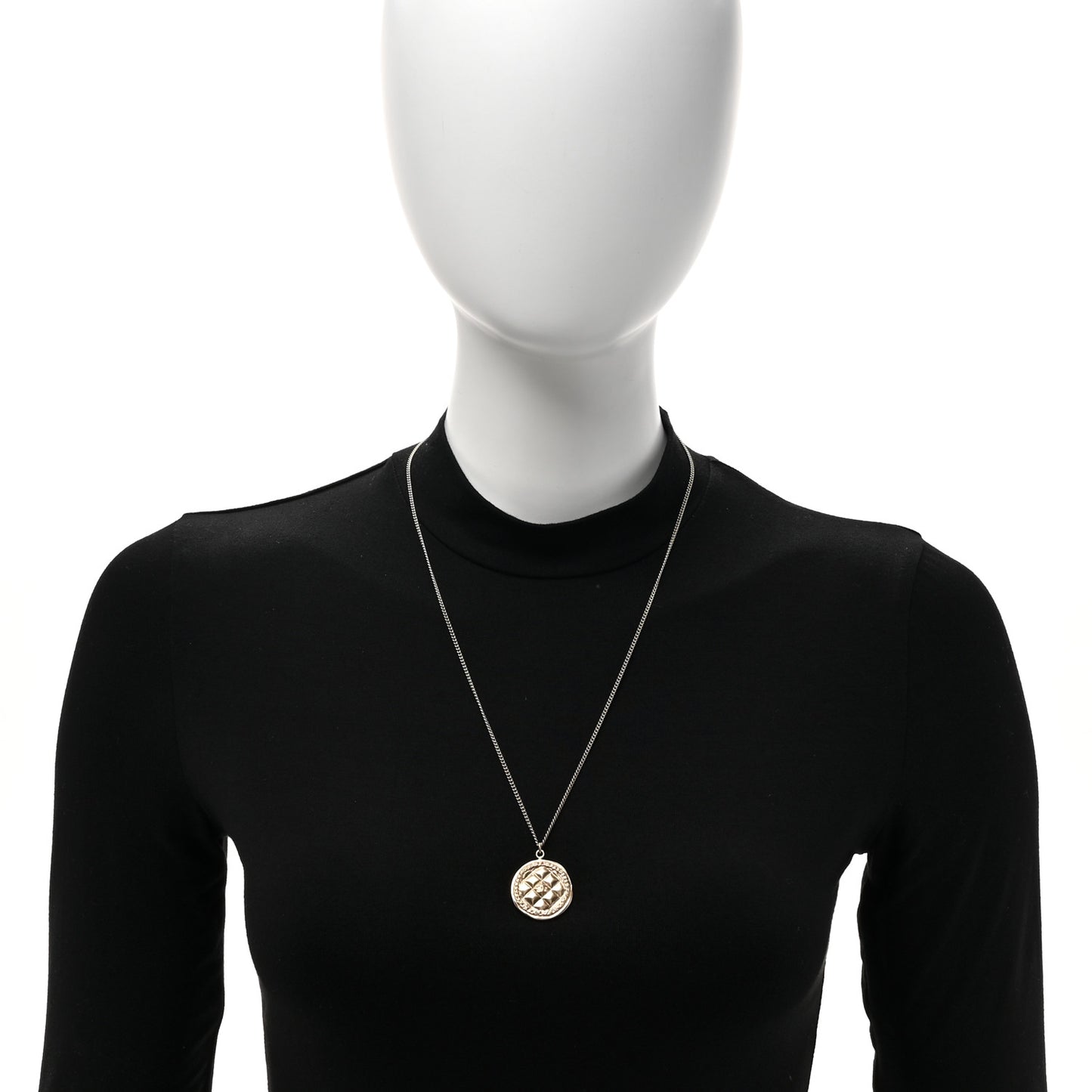 Quilted CC Pendant Chain Necklace Light Gold