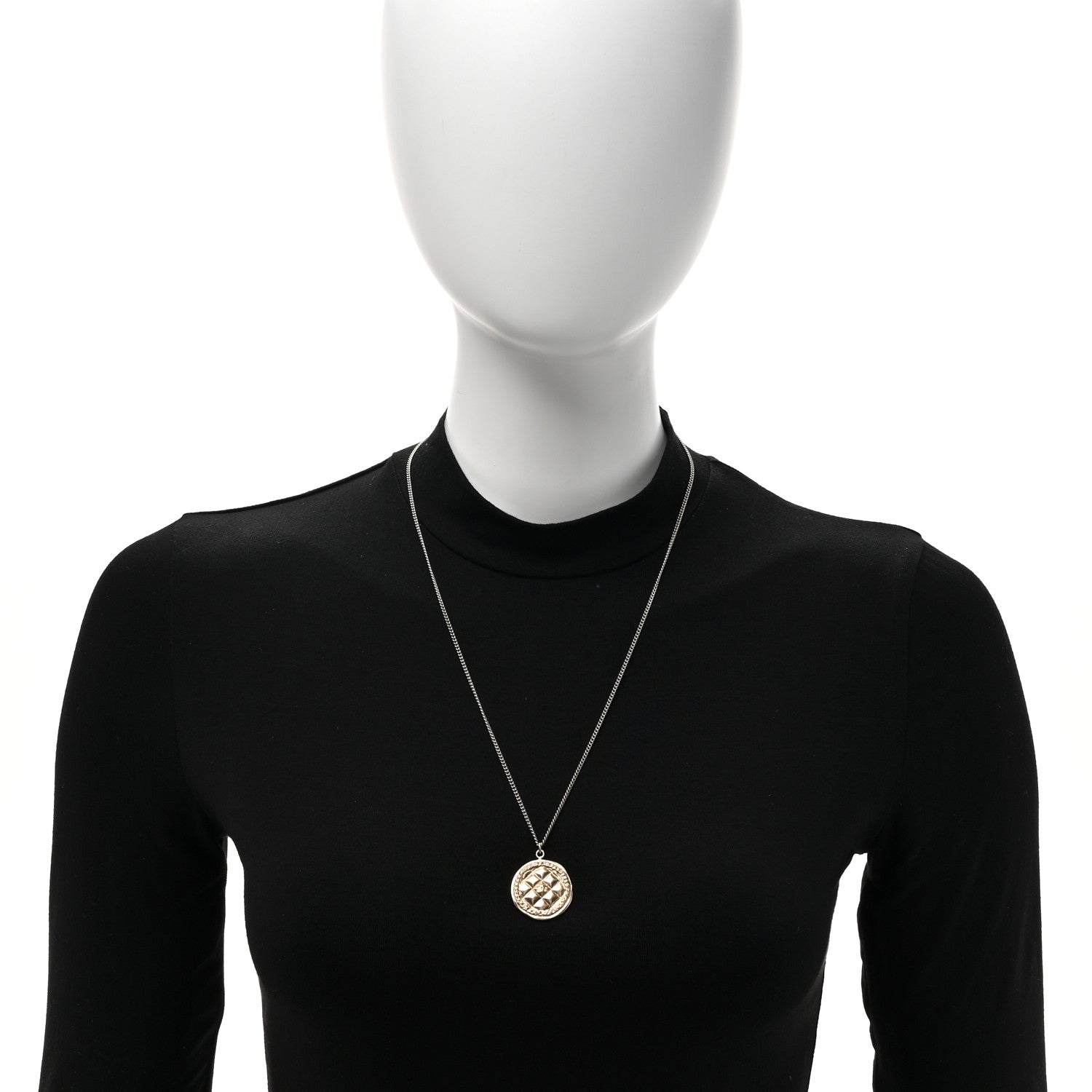 Chanel Quilted CC Pendant Chain Necklace Light Gold 2 of 5