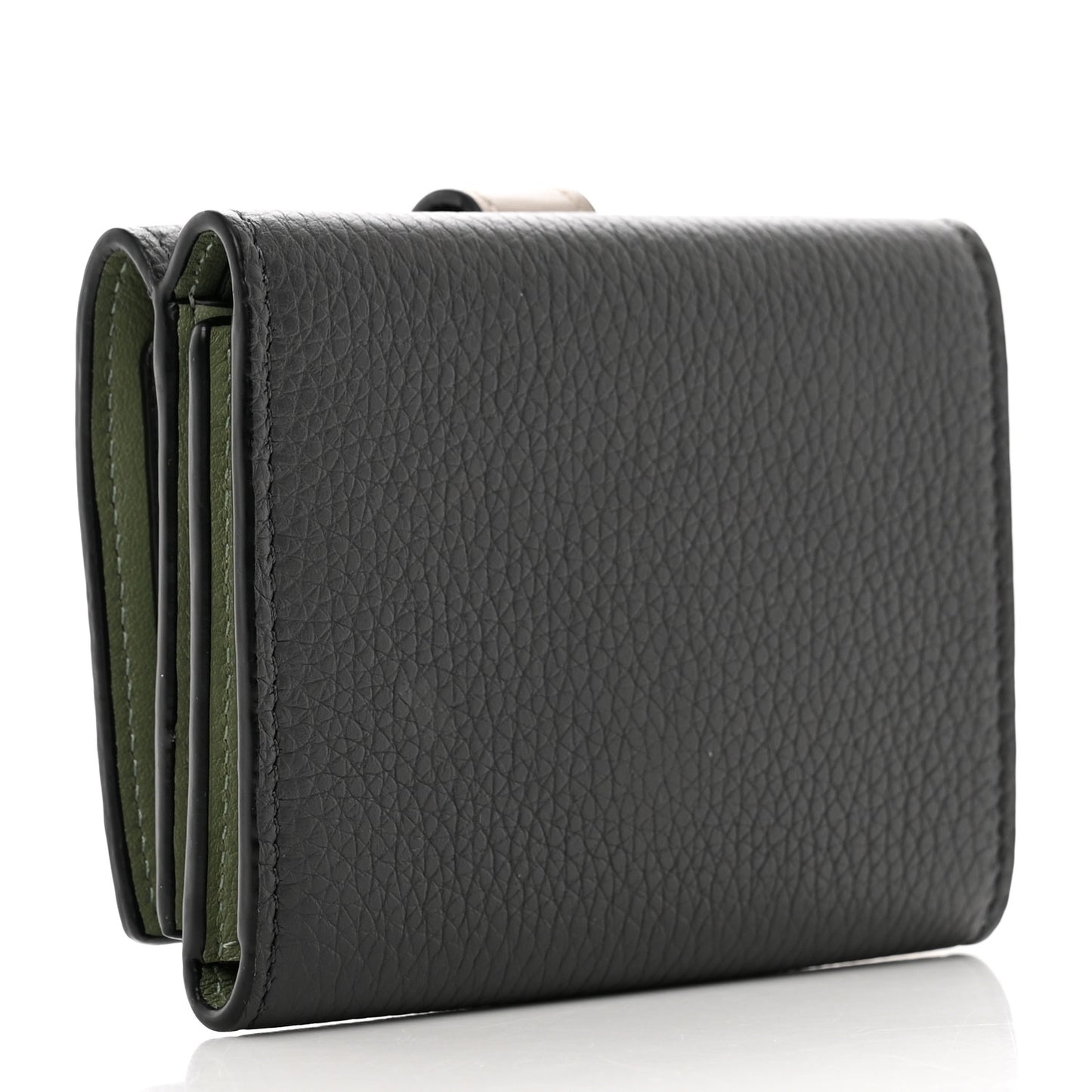 Grained Calfskin Anagram Trifold Wallet Anthracite Ghost