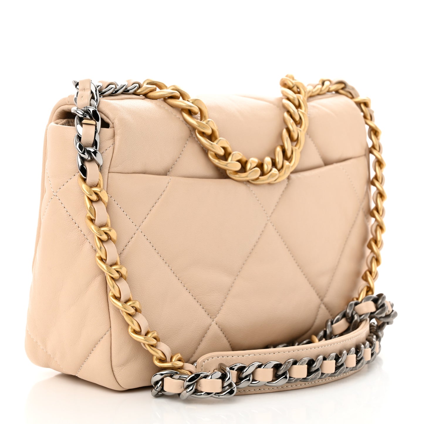 Lambskin Quilted Medium Chanel 19 Flap Beige