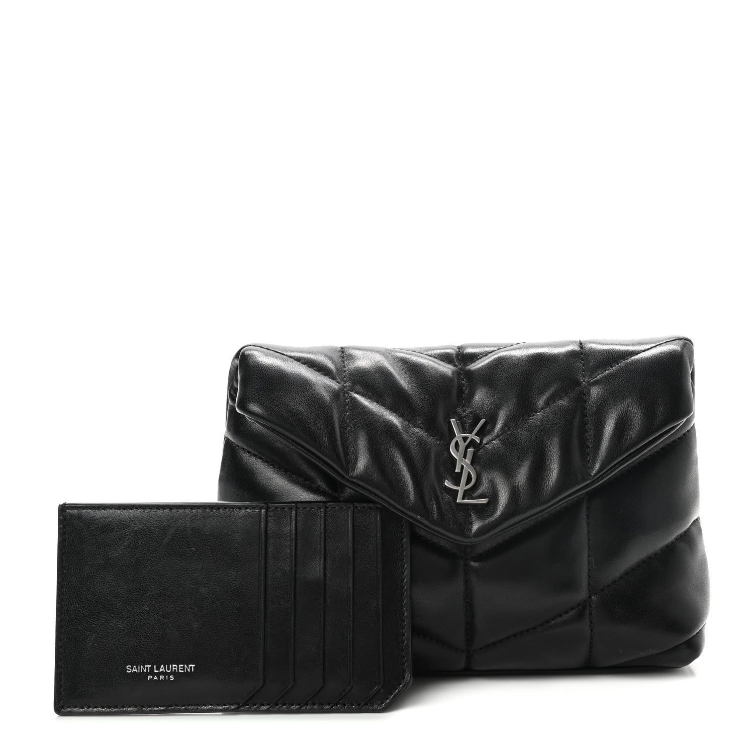 Saint Laurent Lambskin Monogram Loulou Puffer Pouch Clutch Black 1 of 8