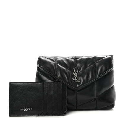 Saint Laurent Lambskin Monogram Loulou Puffer Pouch Clutch Black 1 of 8