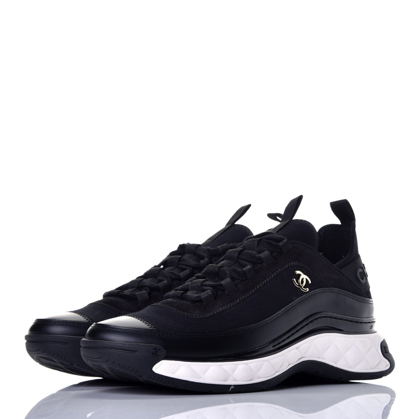 Velvet Calfskin Mixed Fibers CC Sneakers 40 Black