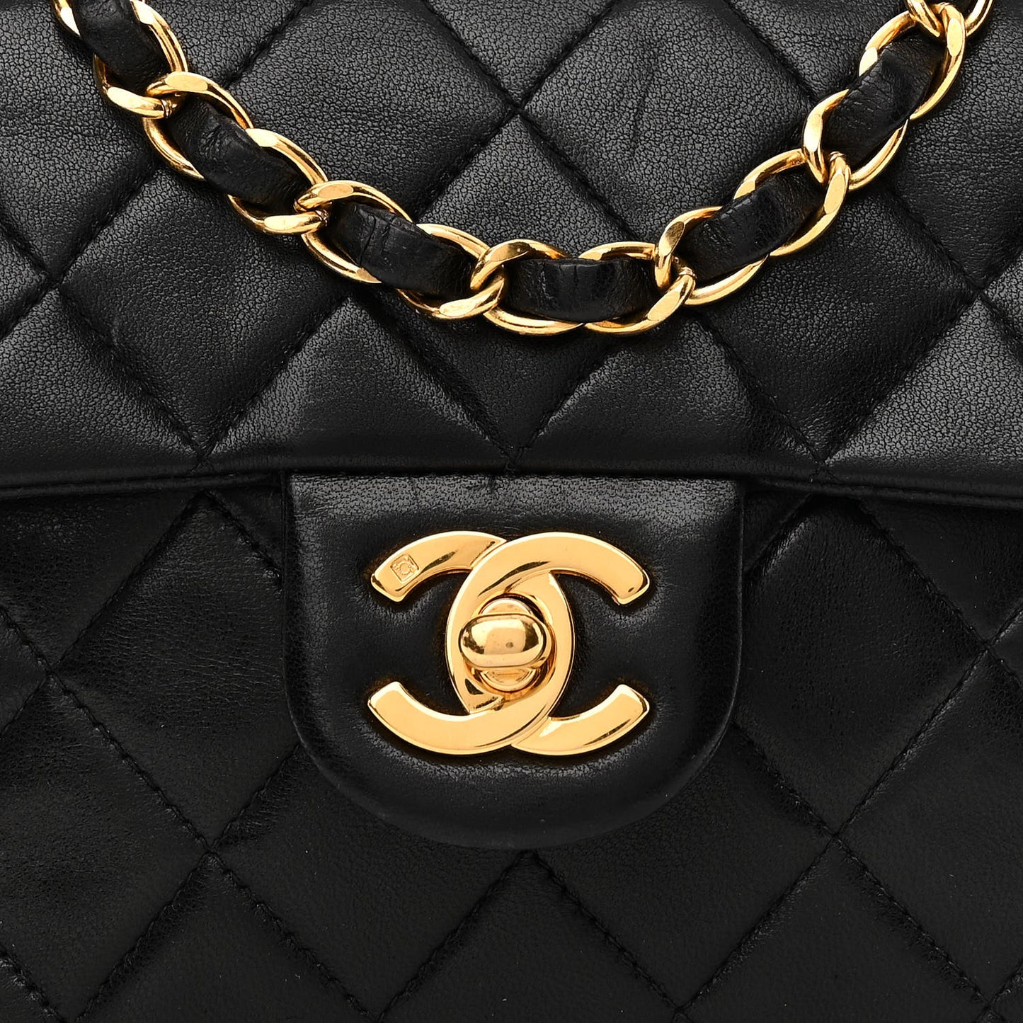 Lambskin Quilted Mini Square Flap Black