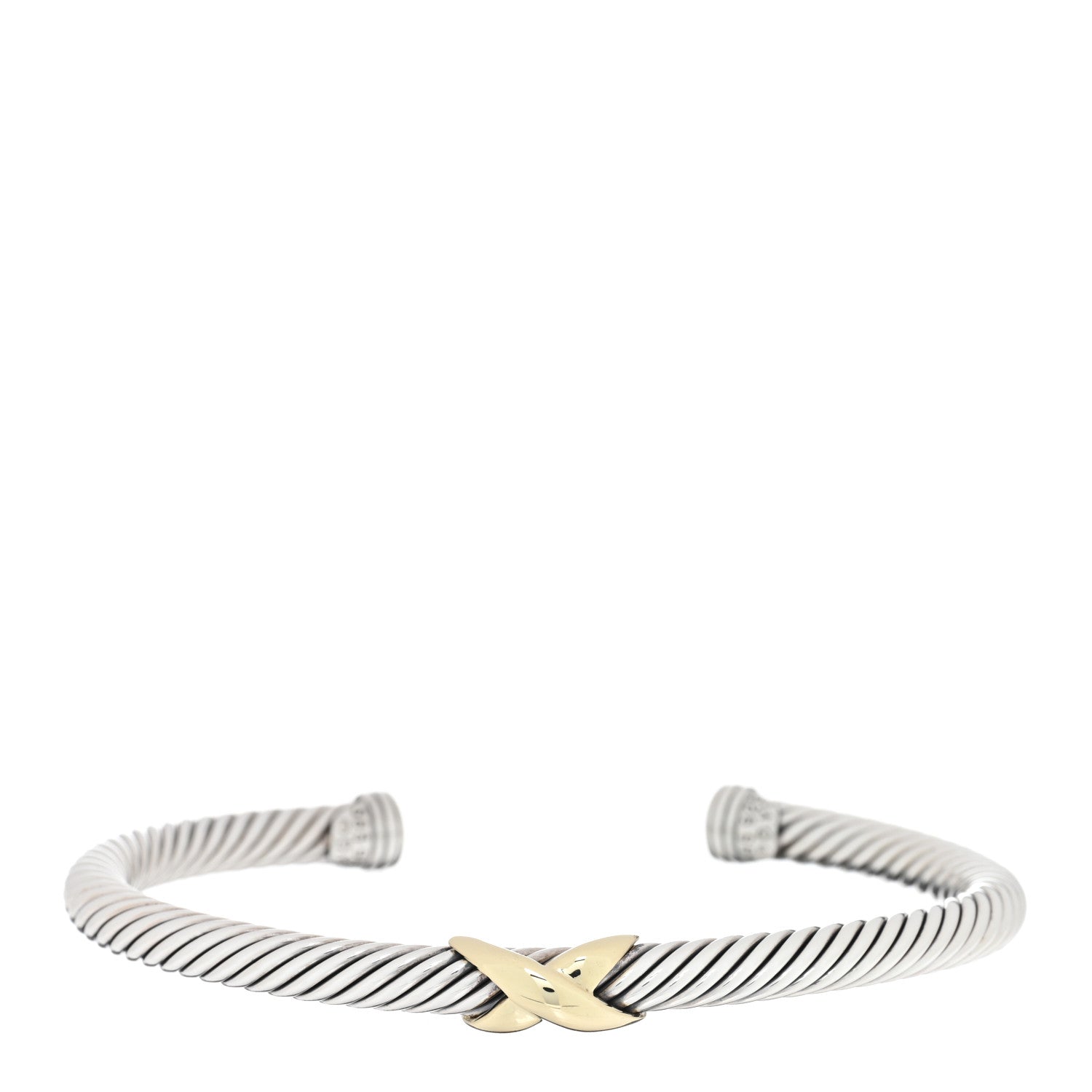 David Yurman Sterling Silver 14K Yellow Gold 5mm X Station Cable Bracelet 1 of 3
