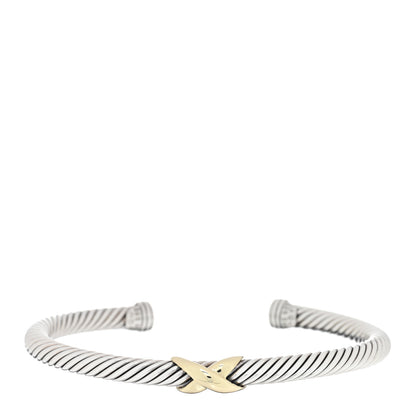 David Yurman Sterling Silver 14K Yellow Gold 5mm X Station Cable Bracelet 1 of 3
