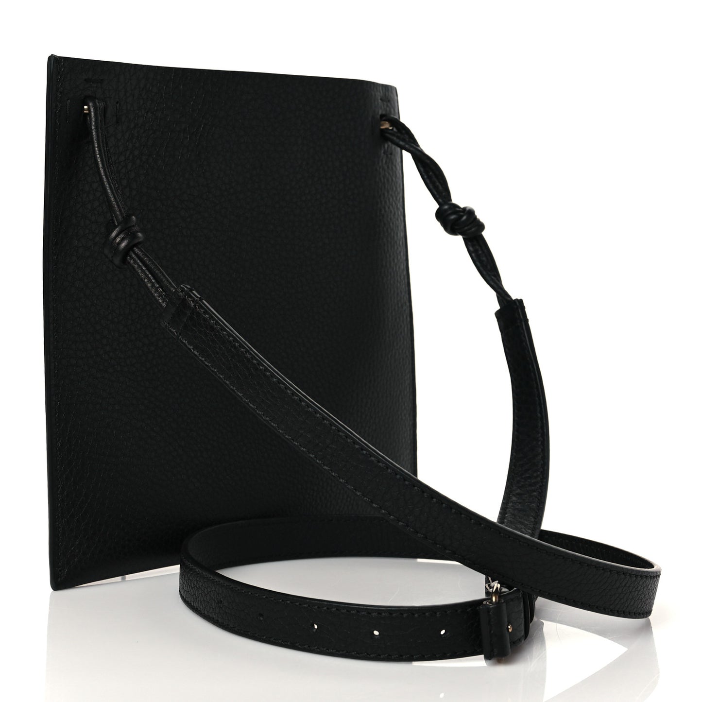 Pebbled Calfskin Roman Stud Logo Crossbody Pouch Black