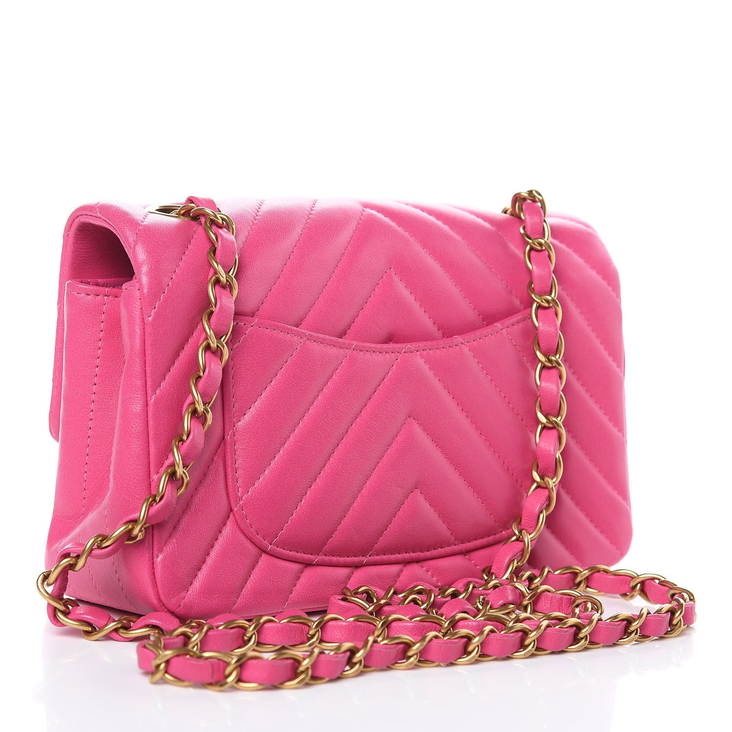 Lambskin Chevron Quilted Mini Rectangular Flap Pink