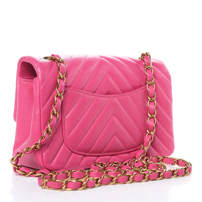 Chanel Lambskin Chevron Quilted Mini Rectangular Flap Pink 3 of 12