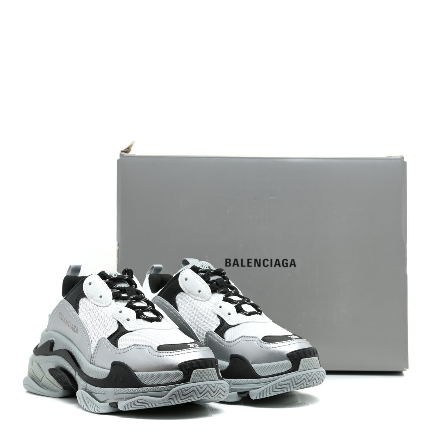 Balenciaga Metallic Fabric Mesh Womens Triple S Sneakers 39 Grey Dark Grey Black 7 of 7