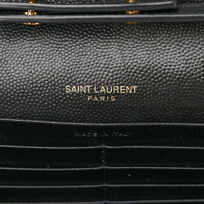 Saint Laurent Grain De Poudre Matelasse Chevron Monogram Chain Wallet Black 6 of 10
