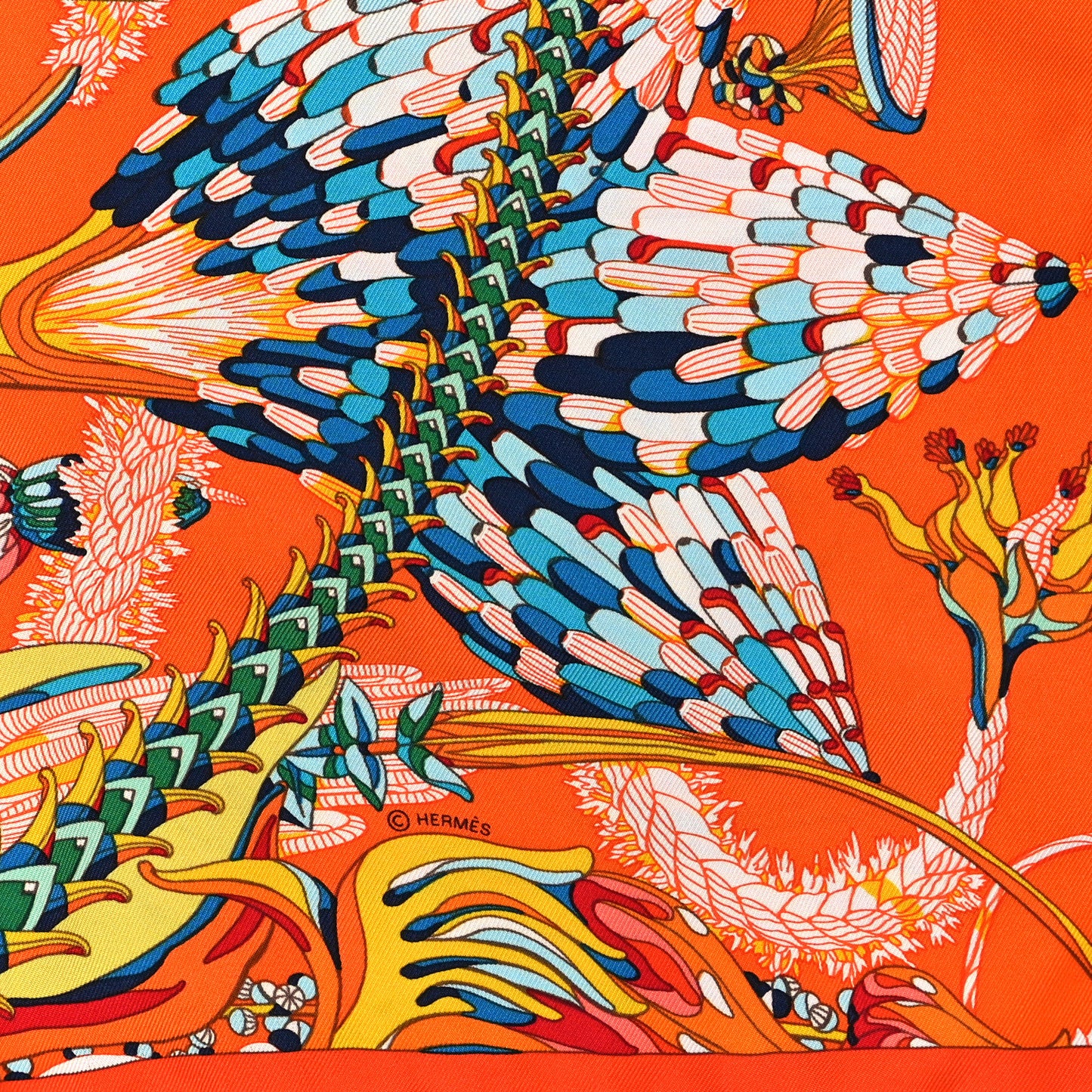 Silk Fantaisie Botanique Scarf 45 Orange Turquoise