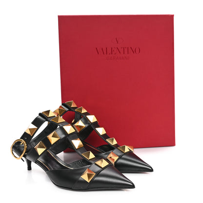 Valentino Garavani Calfskin Roman Stud Ankle Strap 40mm Pumps 36.5 Black 10 of 11
