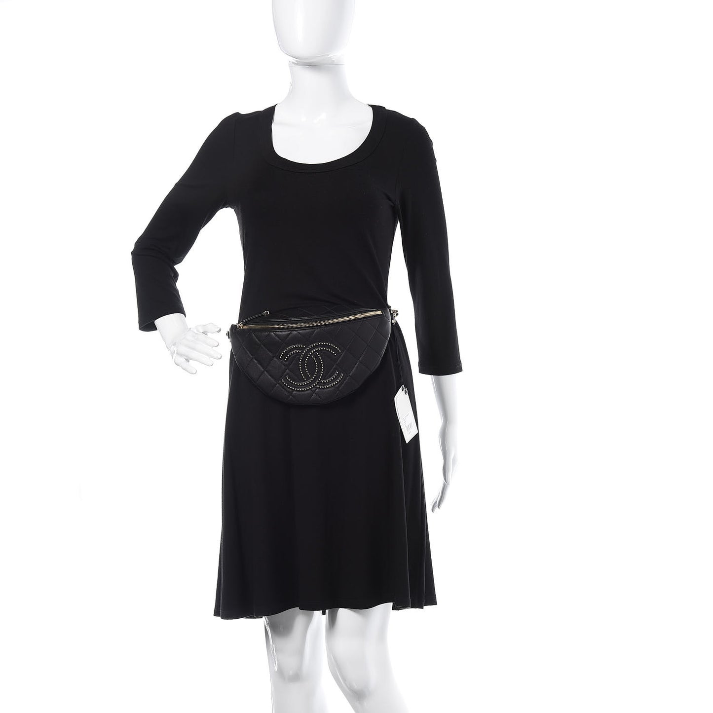 Lambskin Quilted Studded Waist Bag Fanny Pack Black