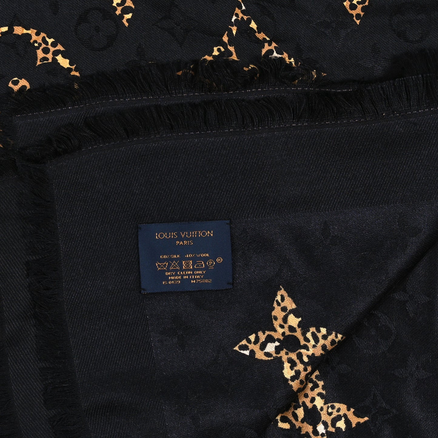 Wool Silk Monogram Giant Jungle Shawl Black