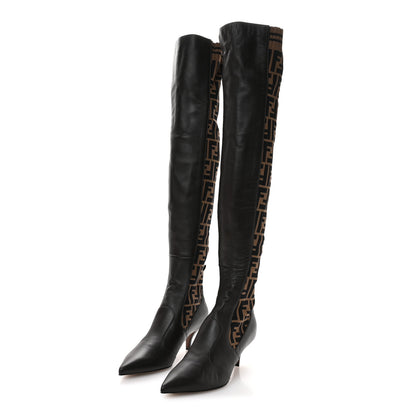 Fendi Nappa Microfiber Fabric FF Rockoko Thigh High Boots 37 Ebano Tobacco Black 4 of 8