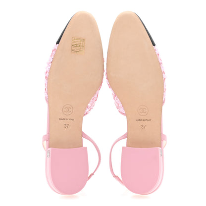 Chanel Sequins Satin Cap Toe CC Slingback Flat 37 Pink Black 6 of 10