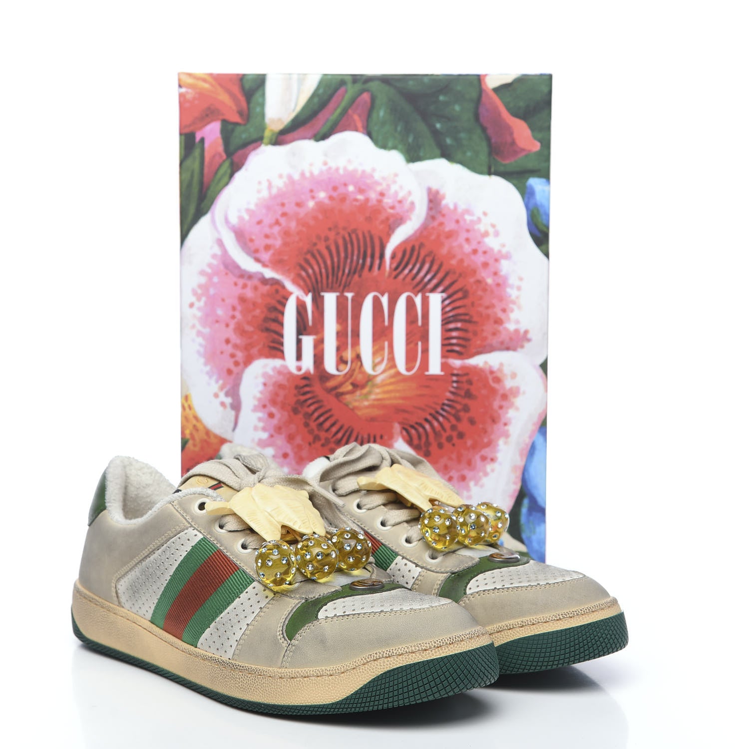 Gucci Nubuck Web Cherries Womens Screener Sneakers 39 Dusty Milk White Vintage Green 9 of 9