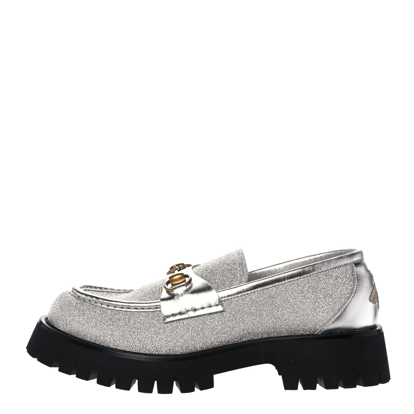 Mini Diamond Storm Silk Calfskin Womens Harald Horsebit 25mm Platform Loafers 40 Silver