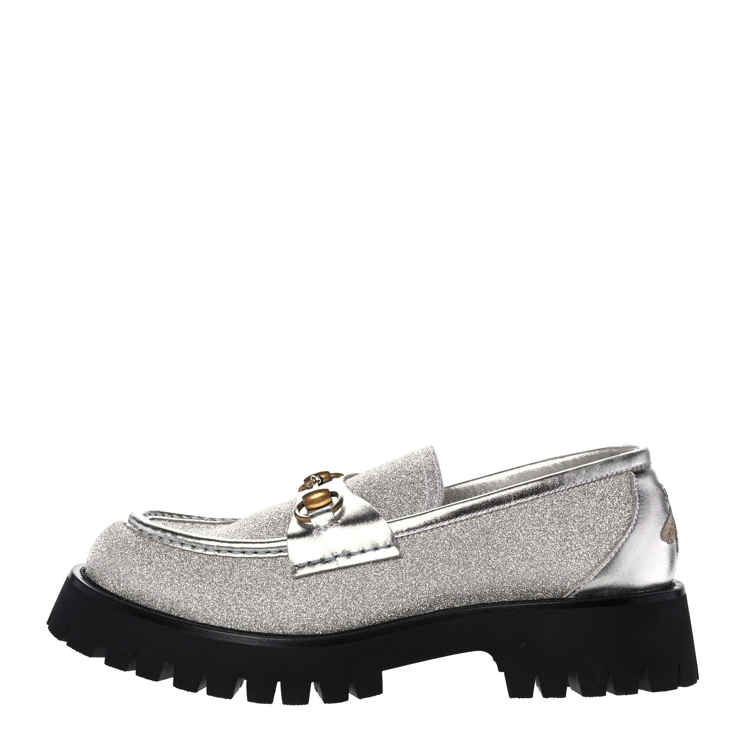 Gucci Mini Diamond Storm Silk Calfskin Womens Harald Horsebit 25mm Platform Loafers 40 Silver 1 of 10