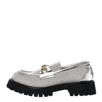 Gucci Mini Diamond Storm Silk Calfskin Womens Harald Horsebit 25mm Platform Loafers 40 Silver 1 of 10