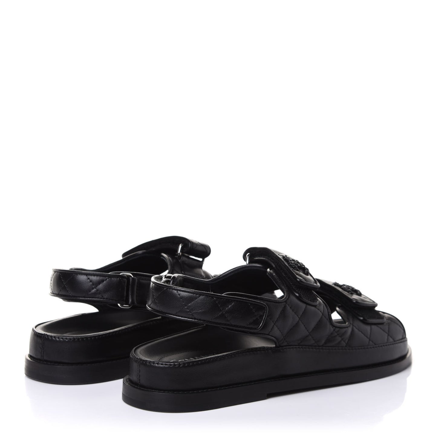 Lambskin Quilted Velcro Dad Sandals 39 So Black