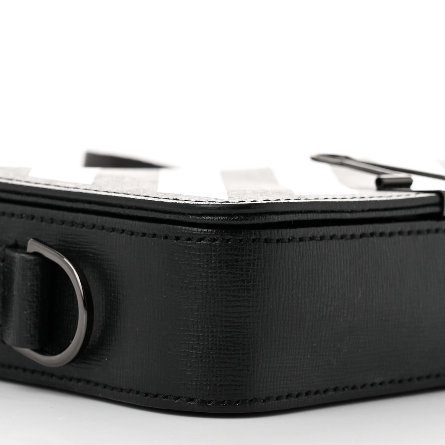 Saffiano Striped Mini Diag Binder Clip Bag Black White