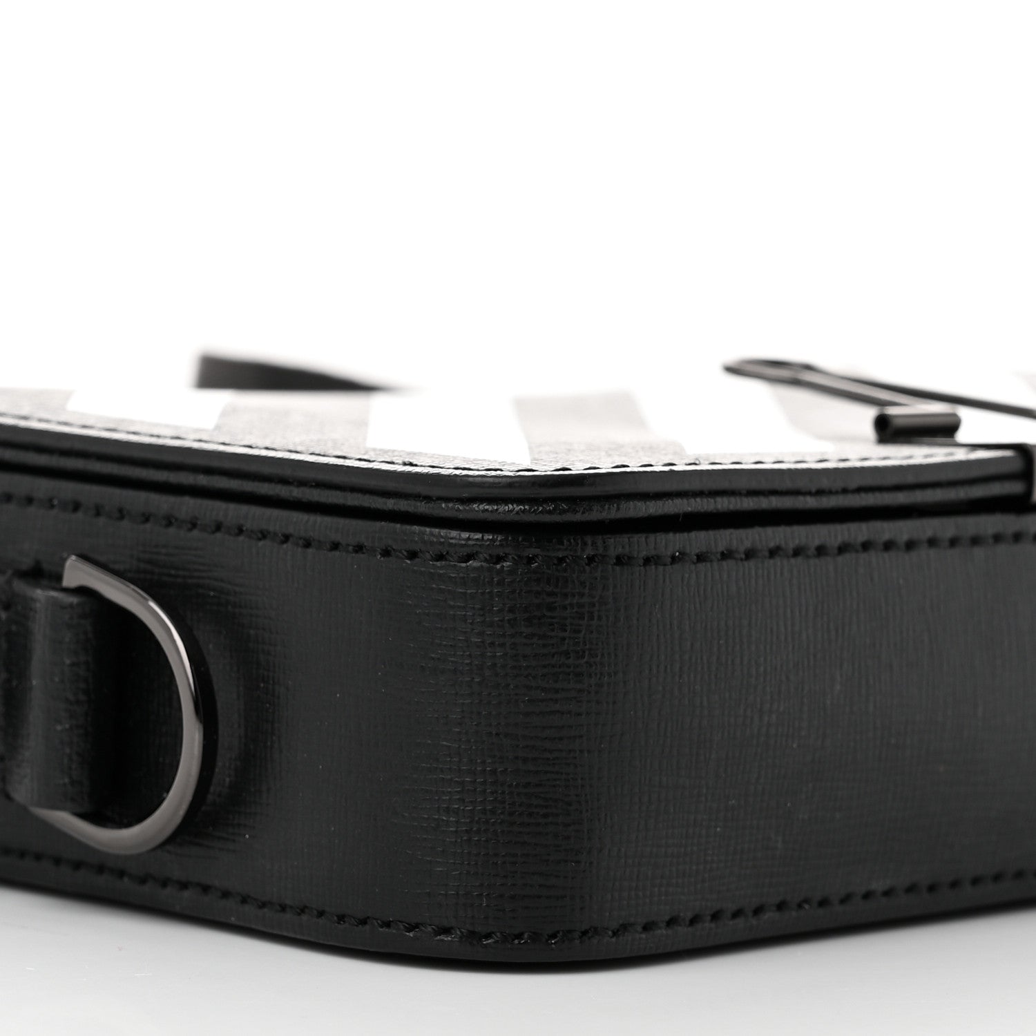 Off-White Saffiano Striped Mini Diag Binder Clip Bag Black White 8 of 11