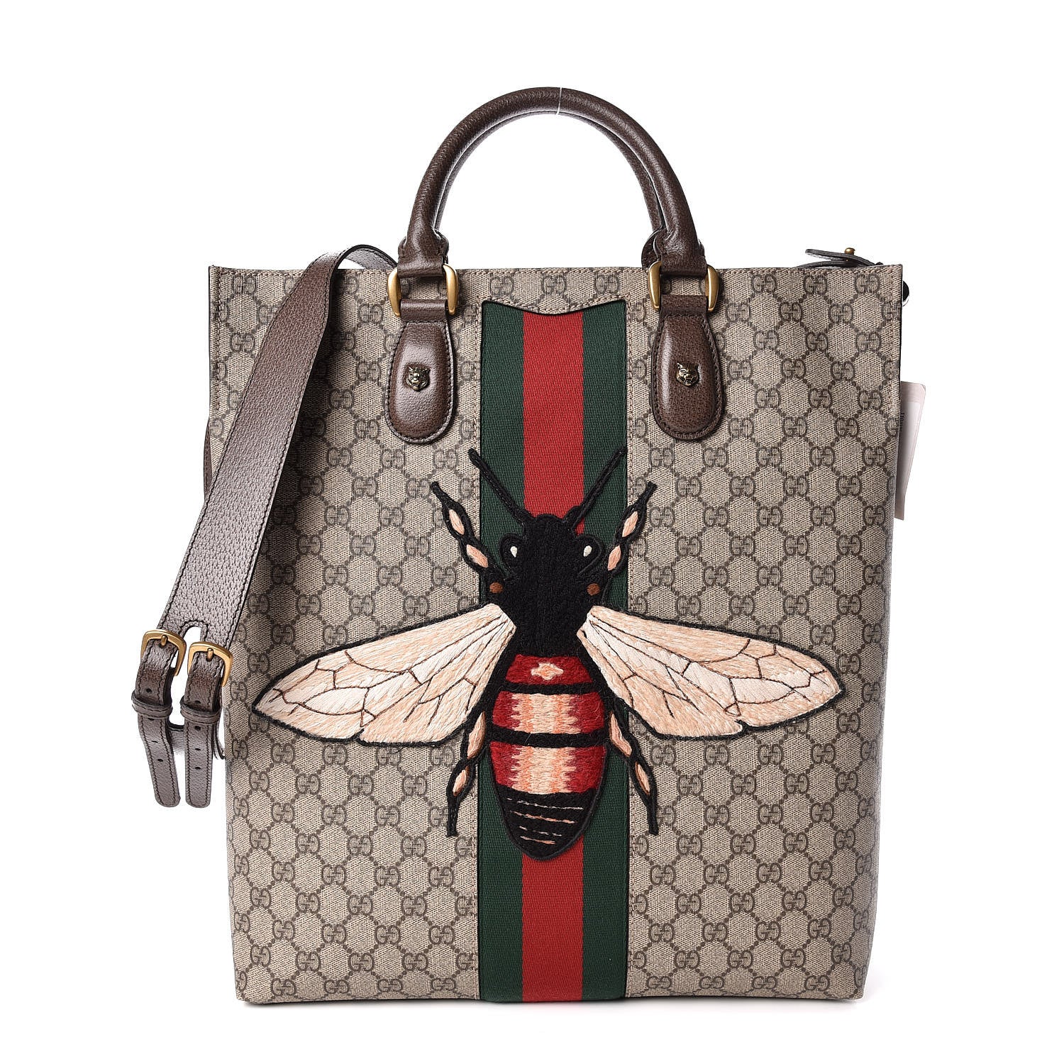 Gucci GG Supreme Monogram Web Animalier Bee Vertical Tote Brown 1 of 11