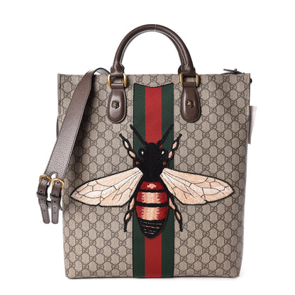 Gucci GG Supreme Monogram Web Animalier Bee Vertical Tote Brown 1 of 11